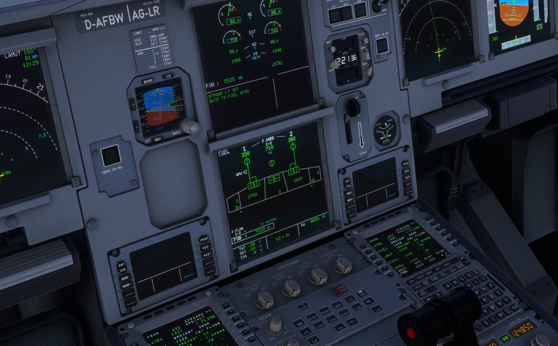A320 ECAM Fuel Page — Monitoring fuel on board during cruise